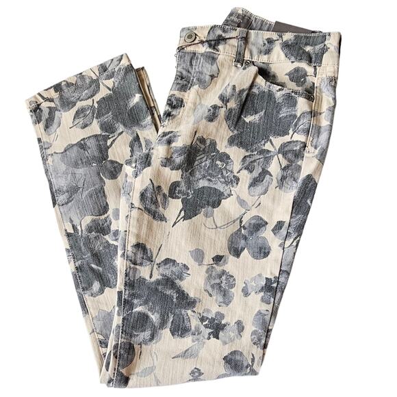 Chico's Jeans Size 0.5 Women's Size 6 So Slimming Floral Slim Cream Gray